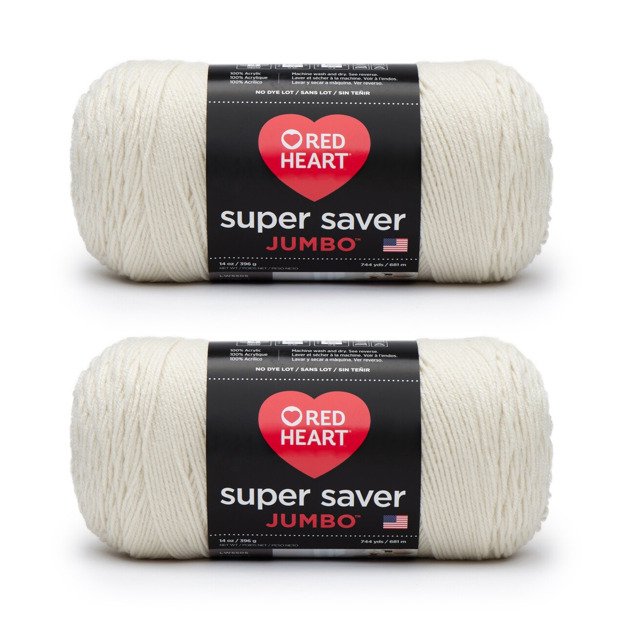 Red Heart Super Saver Jumbo Aran Yarn - 2 Pack of 396g/14oz - Acrylic - 4 Medium (Worsted) - 744 Yards - Knitting/Crochet